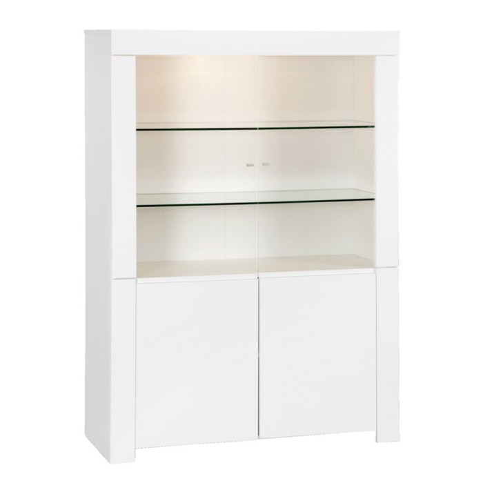Vitrine vaisselier FOLOMI - Blanc Brillant avec LED - Style Design - 170x123x50
