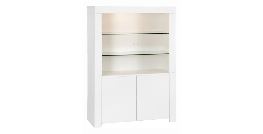 Vitrine vaisselier FOLOMI - Blanc Brillant avec LED - Style Design - 170x123x50