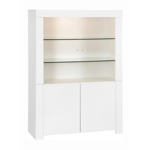 Vitrine vaisselier FOLOMI - Blanc Brillant avec LED - Style Design - 170x123x50