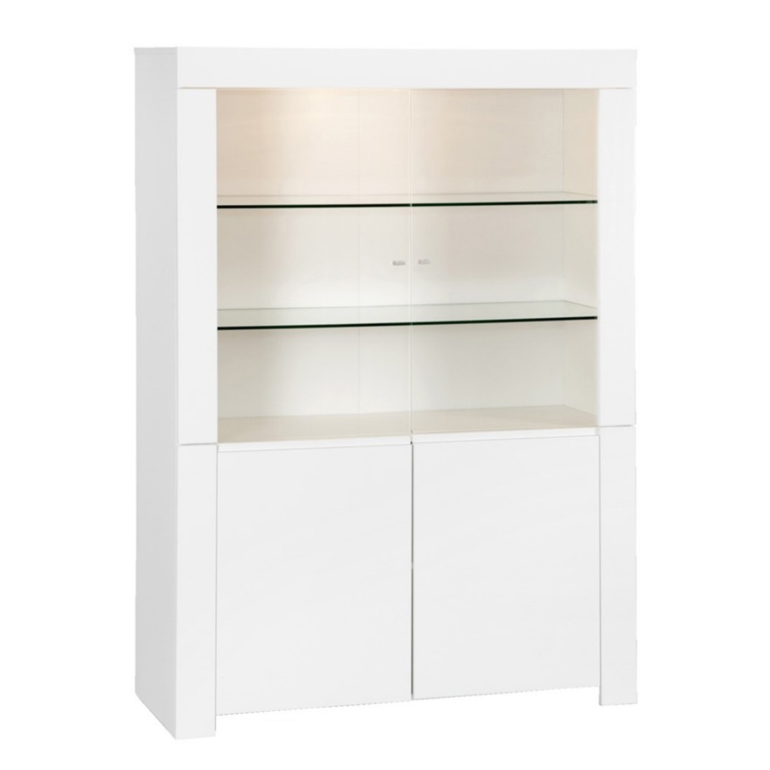 Vitrine vaisselier FOLOMI - Blanc Brillant avec LED - Style Design - 170x123x50