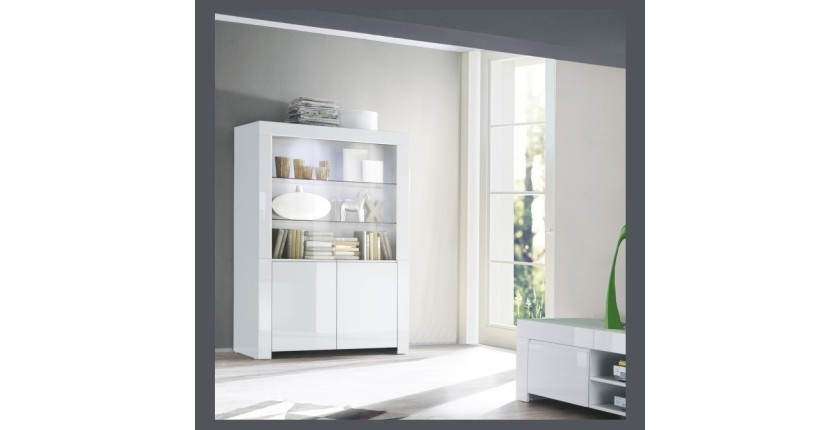 Vitrine vaisselier FOLOMI - Blanc Brillant avec LED - Style Design - 170x123x50