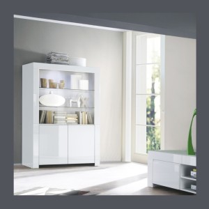 Vitrine vaisselier FOLOMI - Blanc Brillant avec LED - Style Design - 170x123x50