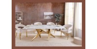Table de salle à manger AXIS – Rectangulaire 200 cm – Effet marbre blanc – Pieds métal coloris or – Style chic