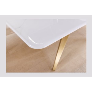 Table de salle à manger AXIS – Rectangulaire 200 cm – Effet marbre blanc – Pieds métal coloris or – Style chic