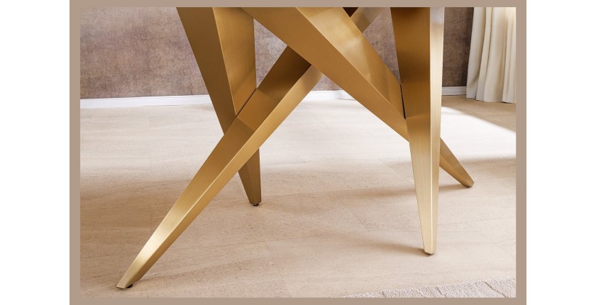 Table de salle à manger AXIS – Rectangulaire 200 cm – Effet marbre blanc – Pieds métal coloris or – Style chic