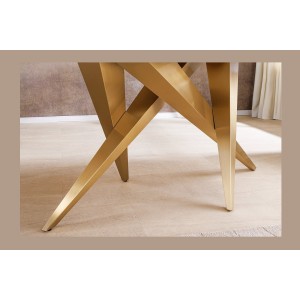 Table de salle à manger AXIS – Rectangulaire 200 cm – Effet marbre blanc – Pieds métal coloris or – Style chic