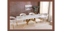 Table de salle à manger AXIS – Rectangulaire 200 cm – Effet marbre blanc – Pieds métal coloris or – Style chic