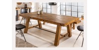 Table de salle à manger RANCHO – Rectangulaire 200 cm – Bois naturel et métal – Style rustique