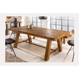 Table de salle à manger RANCHO – Rectangulaire 200 cm – Bois naturel et métal – Style rustique