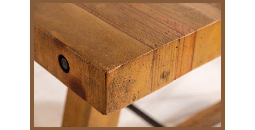 Table de salle à manger RANCHO – Rectangulaire 200 cm – Bois naturel et métal – Style rustique
