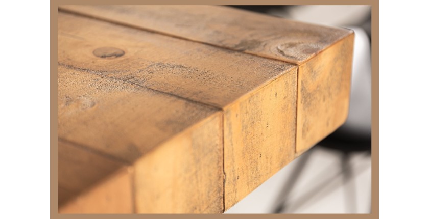 Table de salle à manger RANCHO – Rectangulaire 200 cm – Bois naturel et métal – Style rustique