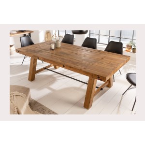 Table de salle à manger RANCHO – Rectangulaire 200 cm – Bois naturel et métal – Style rustique