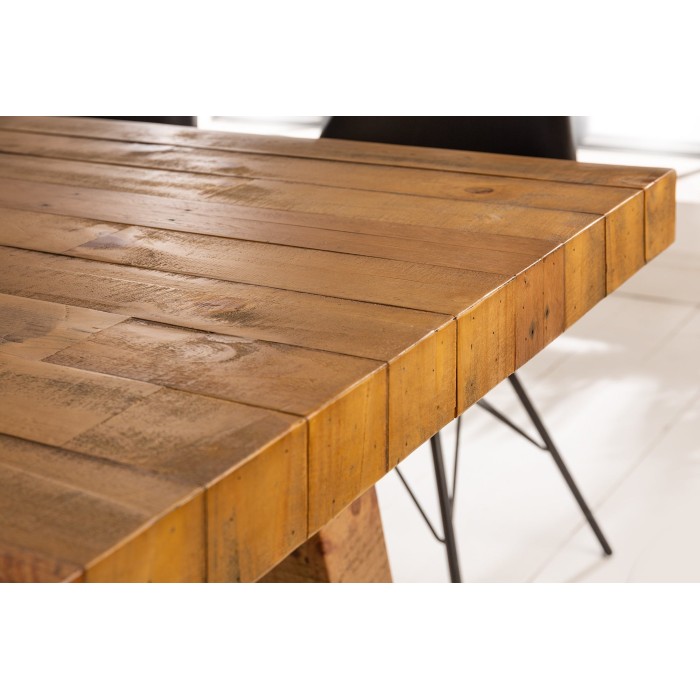 Table de salle à manger RANCHO – Rectangulaire 200 cm – Bois naturel et métal – Style rustique