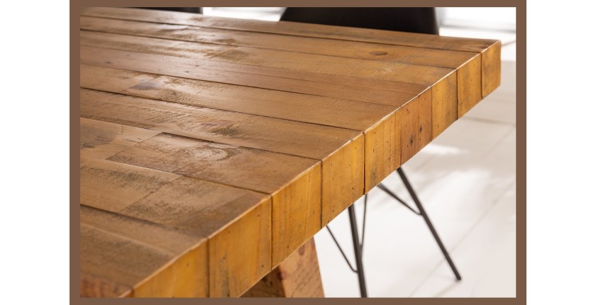 Table de salle à manger RANCHO – Rectangulaire 200 cm – Bois naturel et métal – Style rustique