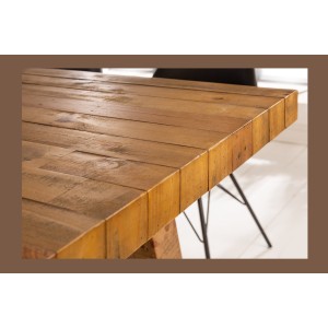 Table de salle à manger RANCHO – Rectangulaire 200 cm – Bois naturel et métal – Style rustique