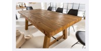 Table de salle à manger RANCHO – Rectangulaire 200 cm – Bois naturel et métal – Style rustique