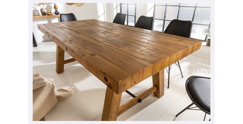 Table de salle à manger RANCHO – Rectangulaire 200 cm – Bois naturel et métal – Style rustique
