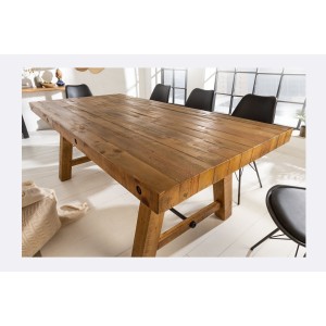 Table de salle à manger RANCHO – Rectangulaire 200 cm – Bois naturel et métal – Style rustique