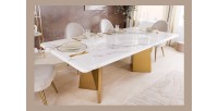 Table de salle à manger OREA – Rectangulaire – Marbre blanc et doré – Pieds métal – Style chic et moderne