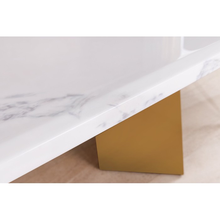 Table de salle à manger OREA – Rectangulaire – Marbre blanc et doré – Pieds métal – Style chic et moderne