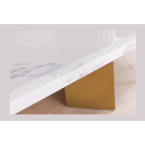 Table de salle à manger OREA – Rectangulaire – Marbre blanc et doré – Pieds métal – Style chic et moderne