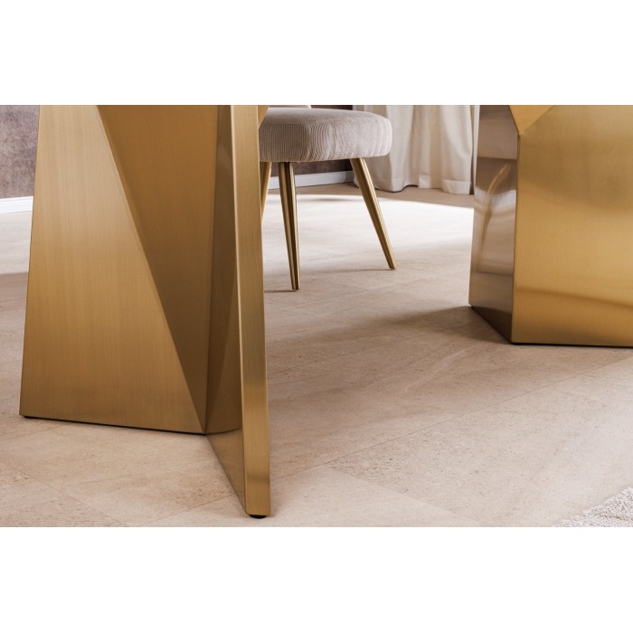 Table de salle à manger OREA – Rectangulaire – Marbre blanc et doré – Pieds métal – Style chic et moderne