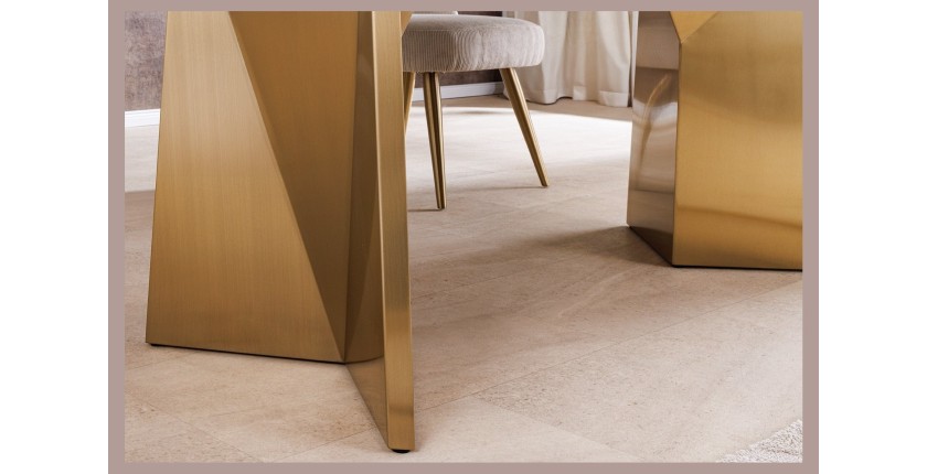 Table de salle à manger OREA – Rectangulaire – Marbre blanc et doré – Pieds métal – Style chic et moderne