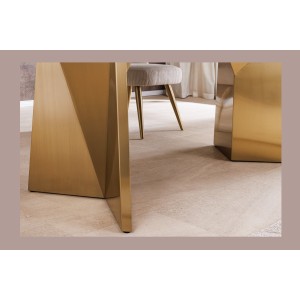 Table de salle à manger OREA – Rectangulaire – Marbre blanc et doré – Pieds métal – Style chic et moderne