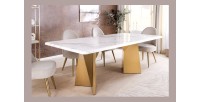 Table de salle à manger OREA – Rectangulaire – Marbre blanc et doré – Pieds métal – Style chic et moderne