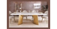 Table de salle à manger OREA – Rectangulaire – Marbre blanc et doré – Pieds métal – Style chic et moderne
