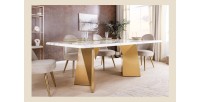 Table de salle à manger OREA – Rectangulaire – Marbre blanc et doré – Pieds métal – Style chic et moderne