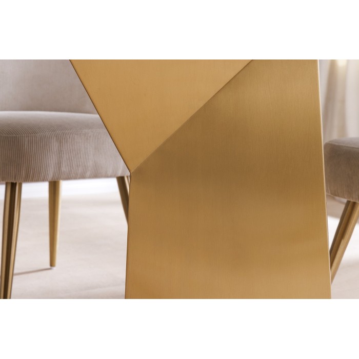 Table de salle à manger OREA – Rectangulaire – Marbre blanc et doré – Pieds métal – Style chic et moderne