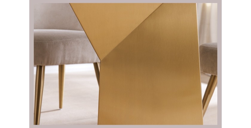 Table de salle à manger OREA – Rectangulaire – Marbre blanc et doré – Pieds métal – Style chic et moderne