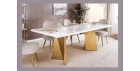Table de salle à manger OREA – Rectangulaire – Marbre blanc et doré – Pieds métal – Style chic et moderne