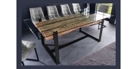 Table de salle à manger RAFTA – Rectangulaire 220 cm – Bois, métal et verre – Style industriel