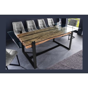 Table de salle à manger RAFTA – Rectangulaire 220 cm – Bois, métal et verre – Style industriel
