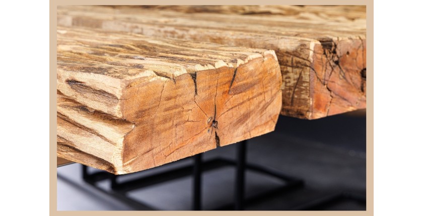 Table de salle à manger RAFTA – Rectangulaire 220 cm – Bois, métal et verre – Style industriel