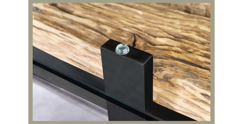 Table de salle à manger RAFTA – Rectangulaire 220 cm – Bois, métal et verre – Style industriel