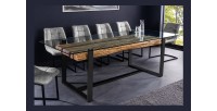 Table de salle à manger RAFTA – Rectangulaire 220 cm – Bois, métal et verre – Style industriel