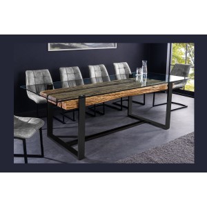 Table de salle à manger RAFTA – Rectangulaire 220 cm – Bois, métal et verre – Style industriel
