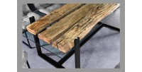 Table de salle à manger RAFTA – Rectangulaire 220 cm – Bois, métal et verre – Style industriel