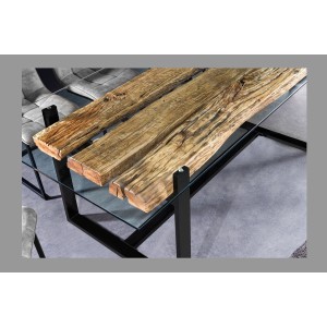 Table de salle à manger RAFTA – Rectangulaire 220 cm – Bois, métal et verre – Style industriel