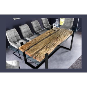 Table de salle à manger RAFTA – Rectangulaire 220 cm – Bois, métal et verre – Style industriel