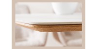 Table de salle à manger LUMEA – Rectangulaire 200 cm – Plateau céramique effet marbre blanc et pied aspect bois clair – Style co