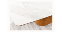 Table de salle à manger LUMEA – Rectangulaire 200 cm – Plateau céramique effet marbre blanc et pied aspect bois clair – Style co