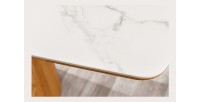 Table de salle à manger LUMEA – Rectangulaire 200 cm – Plateau céramique effet marbre blanc et pied aspect bois clair – Style co