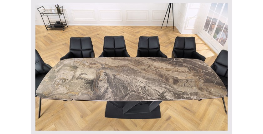 Table de salle à manger AZURA – Extensible 180 à 260 cm – Effet marbre taupe – Design contemporain