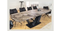 Table de salle à manger AZURA – Extensible 180 à 260 cm – Effet marbre taupe – Design contemporain