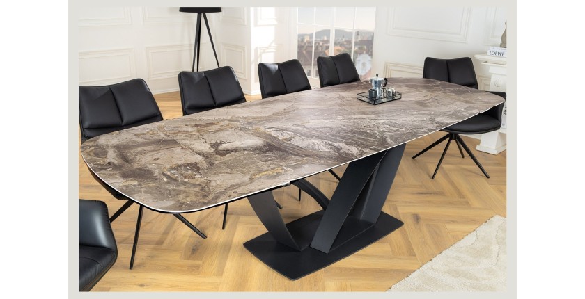 Table de salle à manger AZURA – Extensible 180 à 260 cm – Effet marbre taupe – Design contemporain