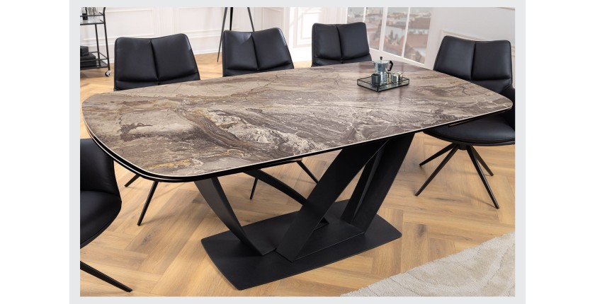 Table de salle à manger AZURA – Extensible 180 à 260 cm – Effet marbre taupe – Design contemporain